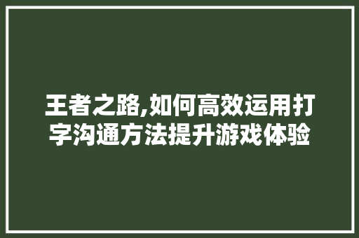 王者之路,如何高效运用打字沟通方法提升游戏体验 王者之路,如何高效运用打字沟通方法提升游戏体验