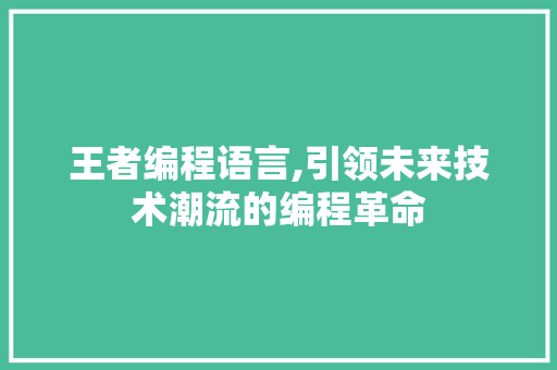王者编程语言,引领未来技术潮流的编程革命