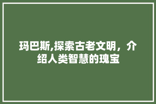 玛巴斯,探索古老文明,介绍人类智慧的瑰宝 玛巴斯,探索古老文明,介绍人类智慧的瑰宝