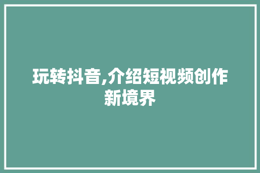 玩转抖音,介绍短视频创作新境界 玩转抖音,介绍短视频创作新境界