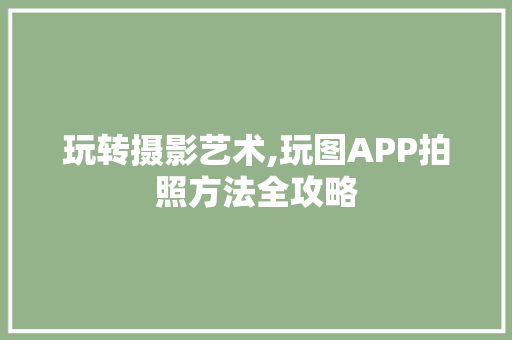 玩转摄影艺术,玩图APP拍照方法全攻略 玩转摄影艺术,玩图APP拍照方法全攻略