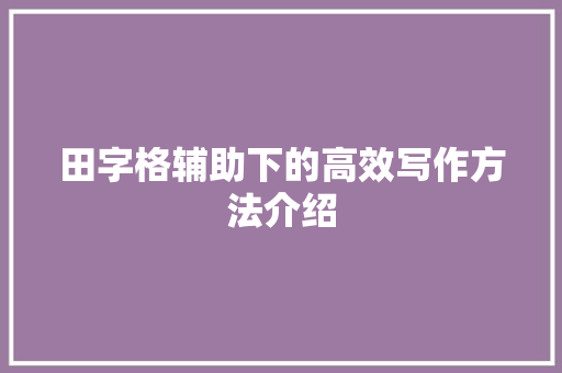 田字格辅助下的高效写作方法介绍
