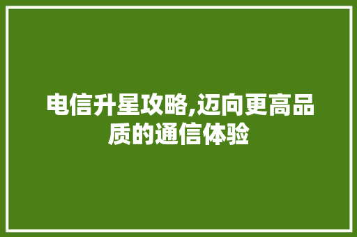 电信升星攻略,迈向更高品质的通信体验
