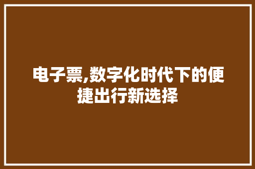 电子票,数字化时代下的便捷出行新选择