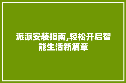 派派安装指南,轻松开启智能生活新篇章 网络技术 派派安装指南,轻松开启智能生活新篇章 网络技术