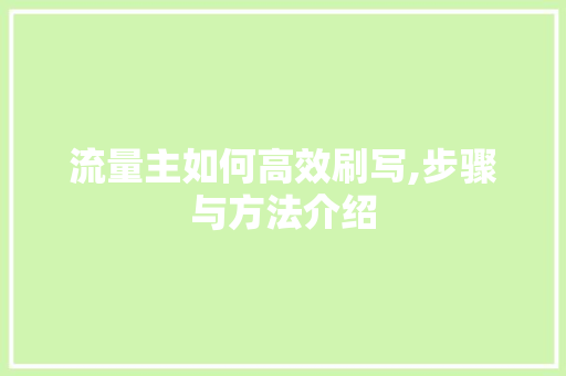 流量主如何高效刷写,步骤与方法介绍 编程语言