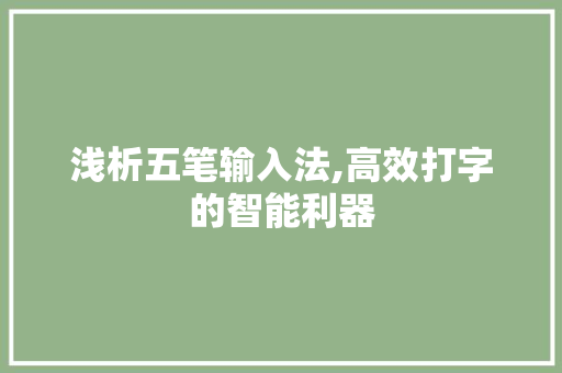 浅析五笔输入法,高效打字的智能利器 网络技术