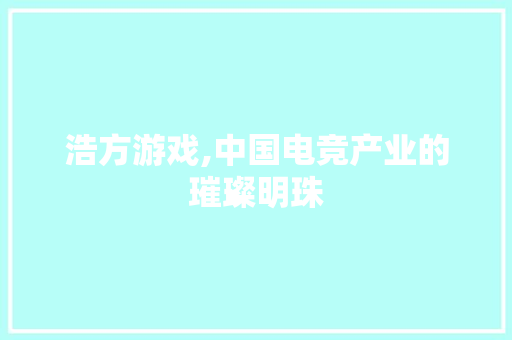 浩方游戏,中国电竞产业的璀璨明珠