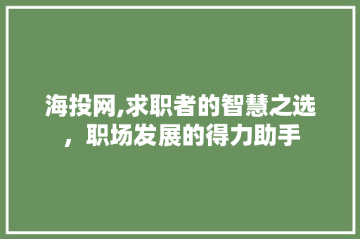 海投网,求职者的智慧之选，职场发展的得力助手 电脑故障维修