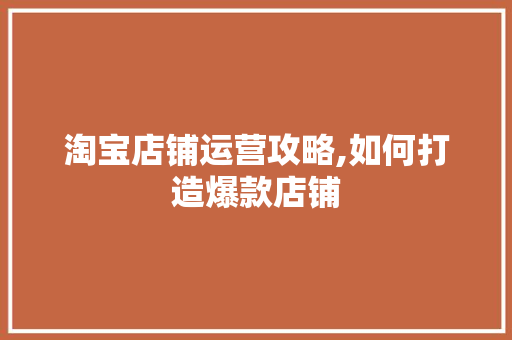淘宝店铺运营攻略,如何打造爆款店铺