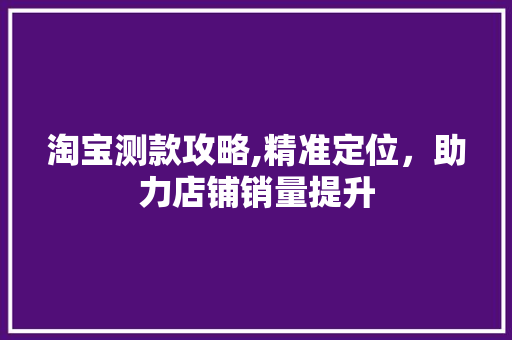 淘宝测款攻略,精准定位，助力店铺销量提升