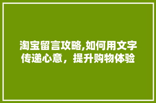淘宝留言攻略,如何用文字传递心意，提升购物体验 操作系统