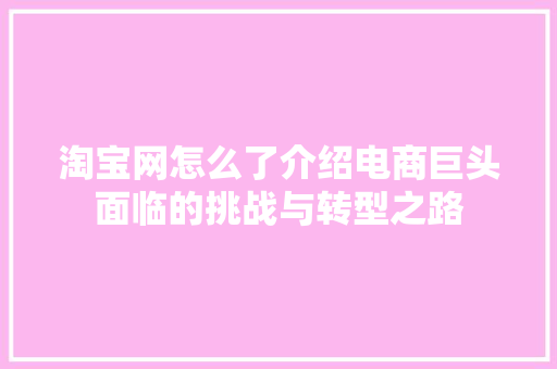 淘宝网怎么了介绍电商巨头面临的挑战与转型之路 电脑基础