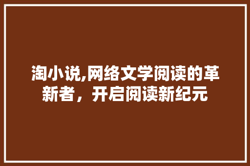 淘小说,网络文学阅读的革新者，开启阅读新纪元