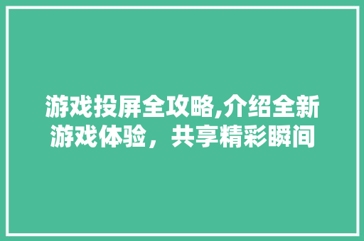 游戏投屏全攻略,介绍全新游戏体验，共享精彩瞬间 电脑故障维修