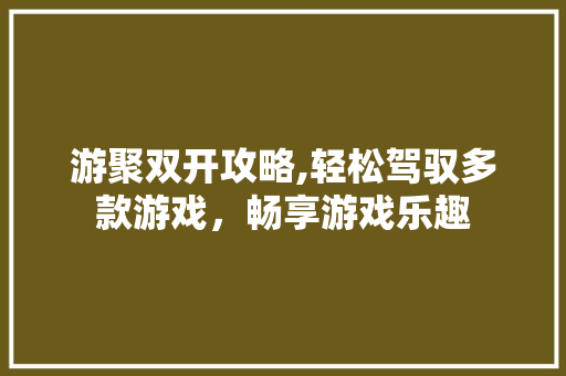 游聚双开攻略,轻松驾驭多款游戏，畅享游戏乐趣 电脑基础