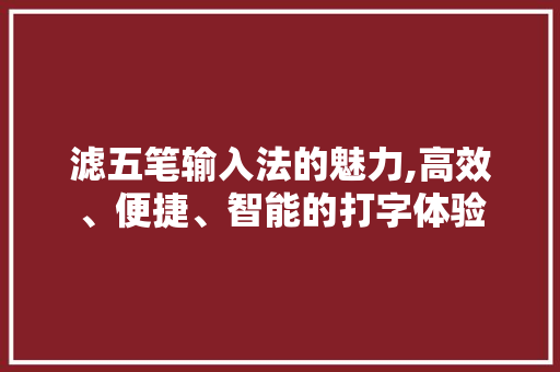 滤五笔输入法的魅力,高效、便捷、智能的打字体验 电脑故障维修 滤五笔输入法的魅力,高效、便捷、智能的打字体验 电脑故障维修