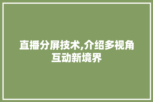 直播分屏技术,介绍多视角互动新境界