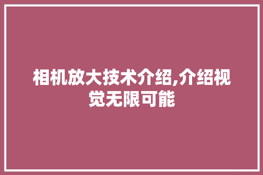 相机放大技术介绍,介绍视觉无限可能
