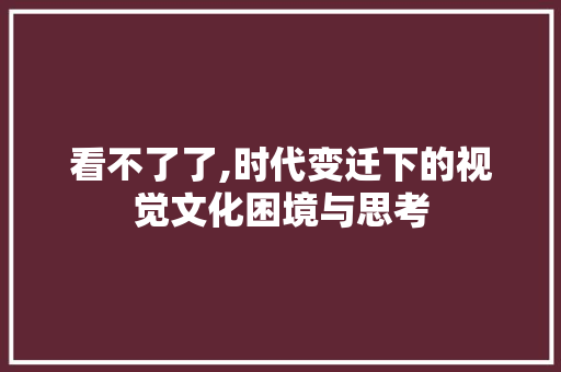 看不了了,时代变迁下的视觉文化困境与思考