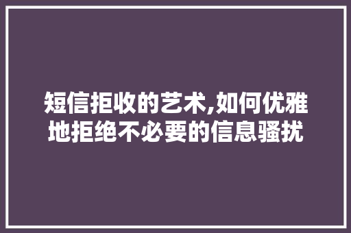 短信拒收的艺术,如何优雅地拒绝不必要的信息骚扰
