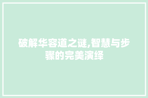 破解华容道之谜,智慧与步骤的完美演绎 破解华容道之谜,智慧与步骤的完美演绎