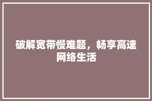 破解宽带慢难题，畅享高速网络生活