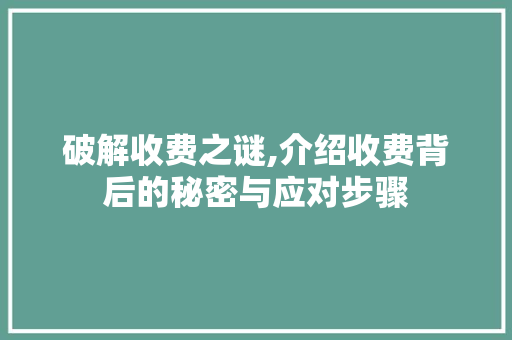 破解收费之谜,介绍收费背后的秘密与应对步骤 破解收费之谜,介绍收费背后的秘密与应对步骤