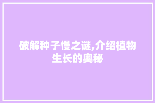 破解种子慢之谜,介绍植物生长的奥秘