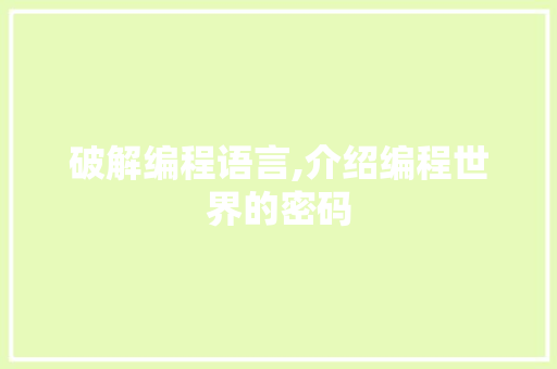 破解编程语言,介绍编程世界的密码