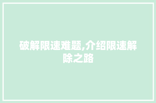 破解限速难题,介绍限速解除之路