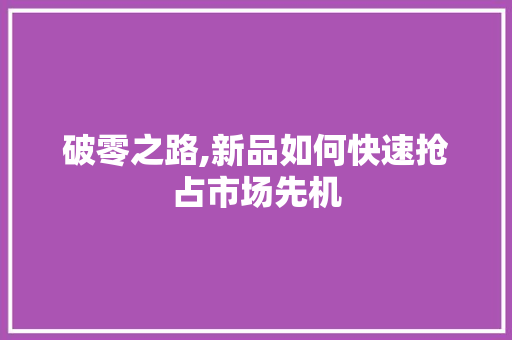 破零之路,新品如何快速抢占市场先机