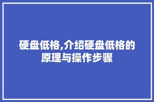 硬盘低格,介绍硬盘低格的原理与操作步骤