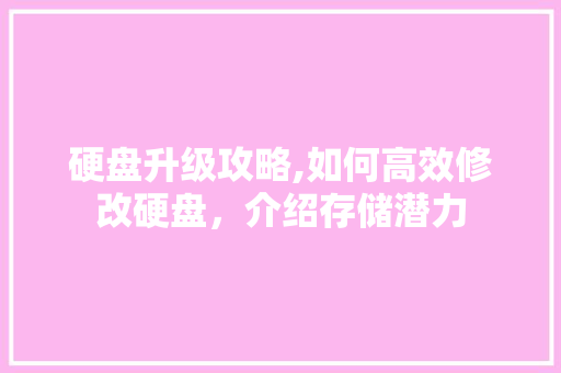 硬盘升级攻略,如何高效修改硬盘，介绍存储潜力