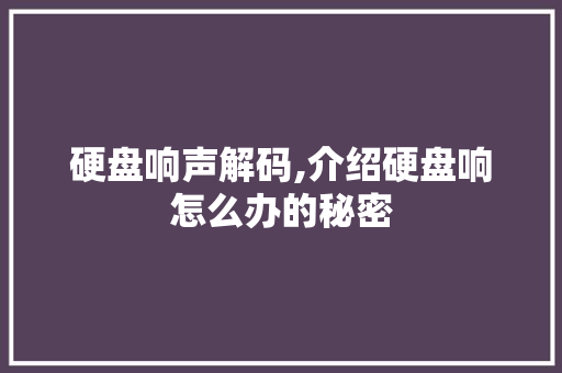 硬盘响声解码,介绍硬盘响怎么办的秘密