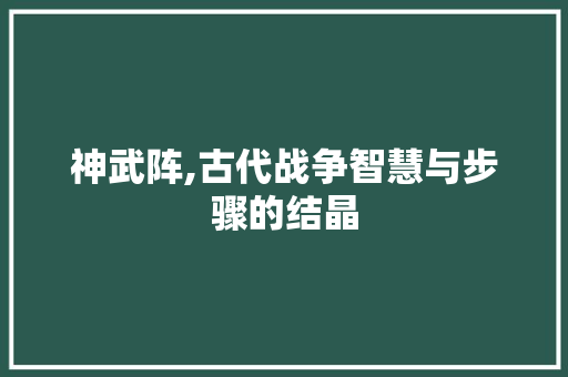 神武阵,古代战争智慧与步骤的结晶 神武阵,古代战争智慧与步骤的结晶