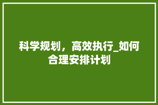 科学规划,高效执行_如何合理安排计划 网络技术 科学规划,高效执行_如何合理安排计划 网络技术