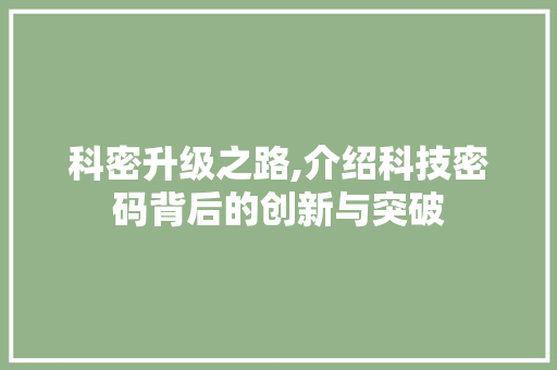 科密升级之路,介绍科技密码背后的创新与突破
