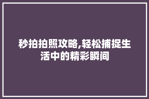 秒拍拍照攻略,轻松捕捉生活中的精彩瞬间 电脑故障维修