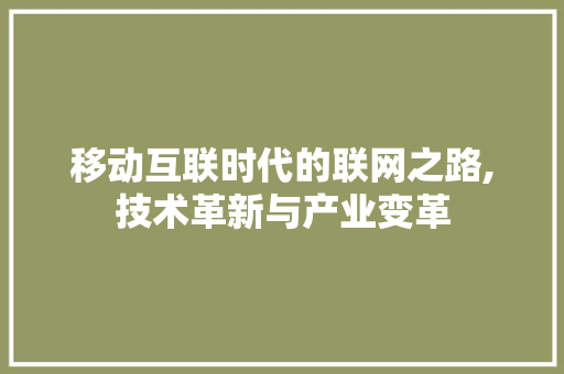 移动互联时代的联网之路,技术革新与产业变革