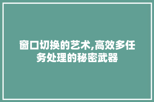 窗口切换的艺术,高效多任务处理的秘密武器 窗口切换的艺术,高效多任务处理的秘密武器