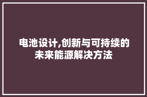 电池设计,创新与可持续的未来能源解决方法 电脑配置