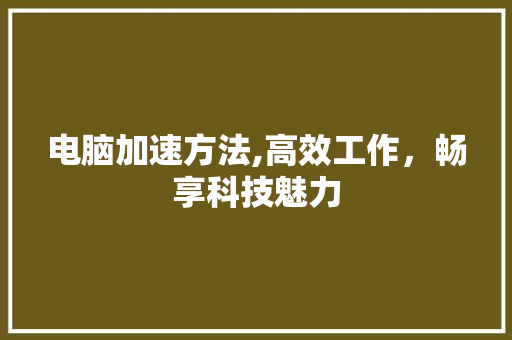 电脑加速方法,高效工作,畅享科技魅力 电脑基础 电脑加速方法,高效工作,畅享科技魅力 电脑基础