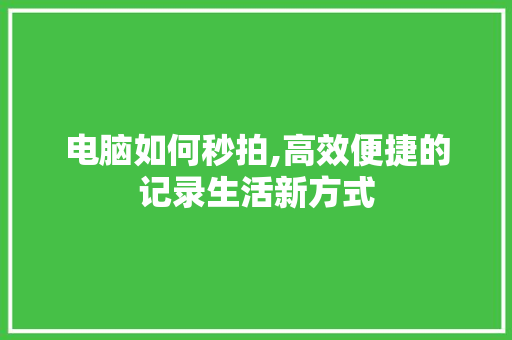 电脑如何秒拍,高效便捷的记录生活新方式
