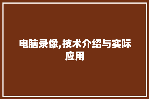 电脑录像,技术介绍与实际应用 电脑基础