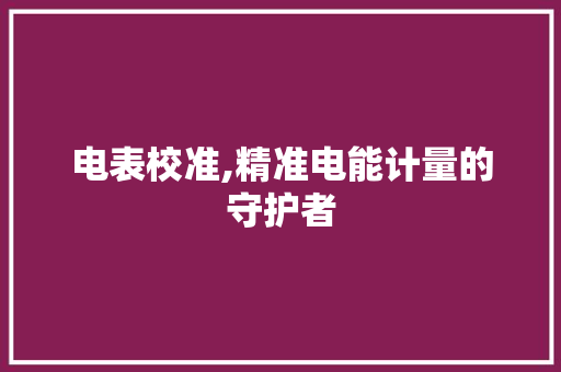电表校准,精准电能计量的守护者 网络技术