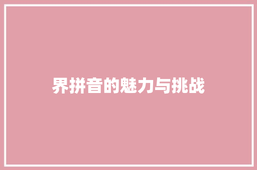 界拼音的魅力与挑战 界拼音的魅力与挑战