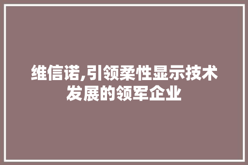 维信诺,引领柔性显示技术发展的领军企业