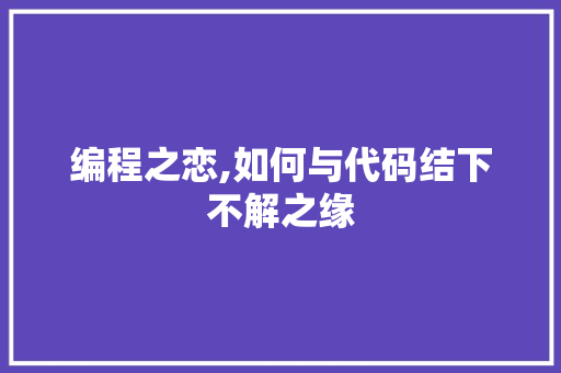 编程之恋,如何与代码结下不解之缘