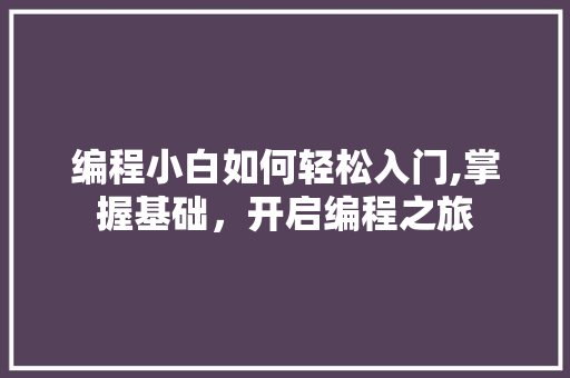 编程小白如何轻松入门,掌握基础，开启编程之旅